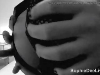 Busty British pornstar Sophie Dee masturbates for you in black and white