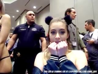 Mistress is mickey mouse ear swallowing a dildo on comic con